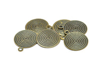 Vintage Earring Finding, 20 Antique Brass Round Spiral Charms, Pendant, Findings (16mm) Pen 135  K048
