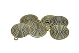 Vintage Earring Finding, 20 Antique Brass Round Spiral Charms, Pendant, Findings (16mm) Pen 135  K048