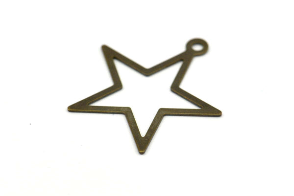 Vintage Star Charm, 25 Antique Brass Star Charms  Findings  (24mm)   K157