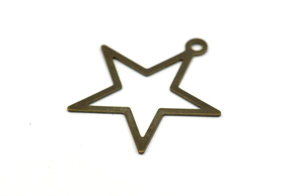Open Star Charm, 100 Antique Brass Star Charms, Findings with 1 Loop (24mm) K157