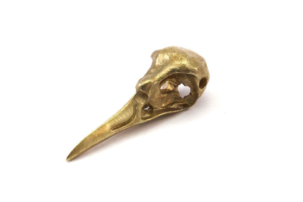 Bird Skull Charm, 2 Raw Brass Bird Skull Necklace Pendants, (32x11x10mm) N0492