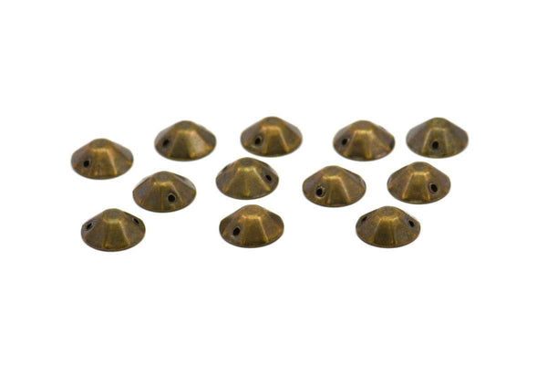 Brass Bead Cap, 50 Antique Brass Round Cambered with 2 Holes  Findings, Bead Caps, Tags  (10mm) Pen 574  K072