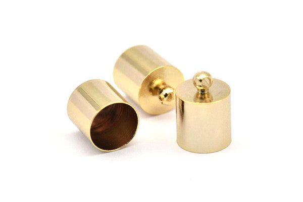 Gold Brass  Barrel End With Loop - 6 Gold Plated Barrel End With Loop (10x14mm) Leather Cord Ends Bs-1658