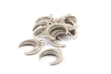 Silver Crescent Charm, 4 Antique Silver Plated Brass Textured Horn Charms, Pendant, Jewelry Finding (19x6x4.40mm) N0269