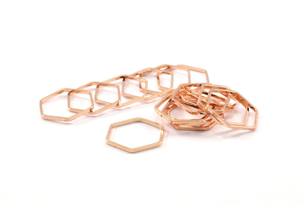 Rose Gold Hexagon, 8 Rose Gold Plated Brass Hexagon Shaped Ring Charms (14x0.80x2mm) BS 1183