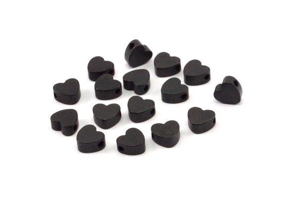 Black Heart Bead, 50 Oxidized Brass Black Spacer Beads, Spacer Connectors, Heart Beads (5.5x6mm) S480