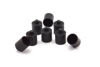Black Leather Cord End, 25 Oxidized Brass Black Barrel End With Loop - Leather Cord Ends  (10x14mm)  BS 1658 S501