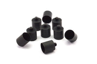 Black Leather Cord End, 25 Oxidized Brass Black Barrel End With Loop - Leather Cord Ends  (10x14mm)  BS 1658 S501