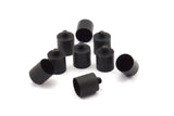 Black Leather Cord End, 25 Oxidized Brass Black Barrel End With Loop - Leather Cord Ends  (10x14mm)  BS 1658 S501