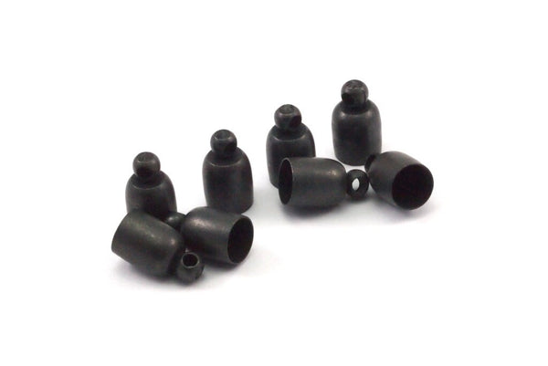 Black Leather Cord End, 24 Oxidized Brass Black Barrel End With Loop - Leather Cord Ends  (5.7x9.8mm) BS 1661 S503