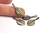Bronze Feather Pendant , 3 Oxidized Bronze Feather Charms, Necklace Findings (27x13mm) S555