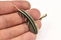 Bronze Feather Pendant , Oxidized Bronze Feather Charms, Necklace Findings (51x11mm) S559