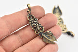 Bronze Feather Pendant , Oxidized Bronze Feather Charms, Necklace Findings (55x17mm) S563