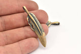 Bronze Feather Pendant , Oxidized Bronze Feather Charms, Necklace Findings (51x11mm) S565