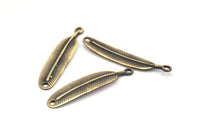 Bronze Feather Bracelet Part , 2 Oxidized Bronze Feather Bracelet Part, Bracelet Findings (43x9.5mm) S569