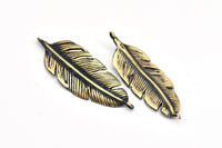Bronze Feather Bracelet Part , 2 Oxidized Bronze Feather Bracelet Part, Bracelet Findings (43x14mm) S570