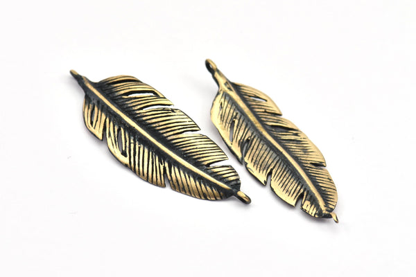 Bronze Feather Bracelet Part , 2 Oxidized Bronze Feather Bracelet Part, Bracelet Findings (43x14mm) S570