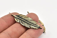 Bronze Feather Bracelet Part , 2 Oxidized Bronze Feather Bracelet Part, Bracelet Findings (43x14mm) S570