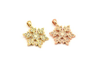 CZ Pave Snowflake Pendants, Cubic Zirconia Rose Gold-Gold Snowflake Pave Charms (22x15mm) cz8