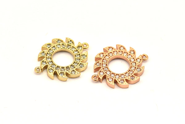 CZ Pave Wheel Pendants, Cubic Zirconia Rose Gold-Gold Wheel Pave Charms (15mm) cz9