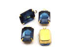 Sapphire Glass Setting, 4 Octagon Sapphire Glass Stones with 1 Loop Brass Prong Setting, Claw Settings (18x13mm) S601