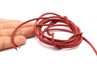 Red Braided Leather Cord, 1 Meter Leather Cord, Genuine Round Leather Cord (3mm) B3009