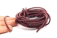 Burgundy Braided Leather Cord, 1 Meter Leather Cord, Genuine Round Leather Cord (3mm) B3017