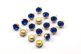 Sapphire Necklace Pendant, 12 Raw Brass Sapphire Rhinestone Charms, Necklace Pendant, Ss34 (7.3mm) Y363 Y131