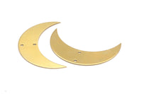 Brass Moon Charms, 10 Raw Brass Moons with 2 Holes, Necklace Horn Charm,  (44x12x0.80mm)  Moon - 19