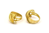 Brass Ring Setting - 2 Raw Brass Adjustable Rings with Stone Setting  N224