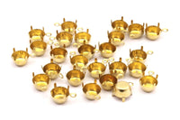 Round Prong Setting, 100 Raw Brass Round 1 Loop, 4 Prong Settings for SS34  7mm/7.20mm Rhinestones S396