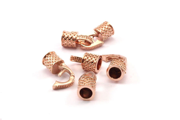 Leather Hook Caps, 2 Brass Rose Gold Plated Leather Cord Ends, Hook Ends for 5mm Leather Cord (17x14x8mm) N311