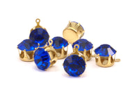Sapphire Rhinestone Charms, 12 Sapphire 6 Prong Rhinestone Charms with Raw Brass Setting for SS45 (10mm)