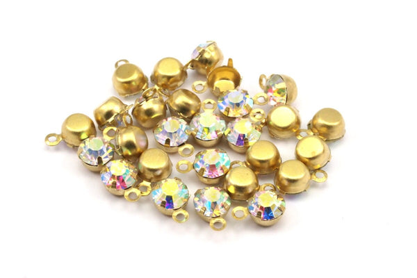 AB Rhinestone Charms, 12 AB  Rhinestone Charms with Raw Brass Setting for SS24 (5mm) Y361 Y159