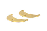 Moon Crescent Charm, 10 Raw Brass Moons with 3 Holes (25x9.5x0.80mm) Moon - 01