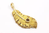Wide Feather Pendant, 2 Raw Brass Feather Charms, Feather Pendants (50x20mm) N0175
