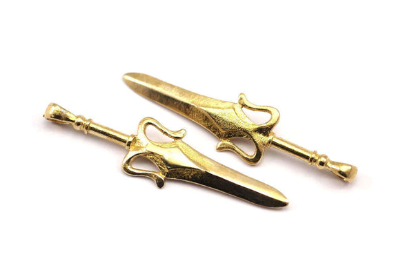 Knight&#39;s Sword Pendant, 2 Raw Brass Sword Pendants (49mm) N0187