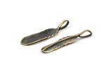 Bronze Feather Pendant , 3 Oxidized Bronze Feather Charms, Necklace Findings (37x7.5mm) S572