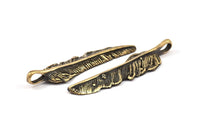Bronze Feather Pendant , Oxidized Bronze Feather Charms, Necklace Findings (63x17mm) S571
