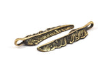 Bronze Feather Pendant , Oxidized Bronze Feather Charms, Necklace Findings (63x17mm) S571
