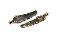 Bronze Feather Pendant , Oxidized Bronze Feather Charms, Necklace Findings (63x17mm) S571