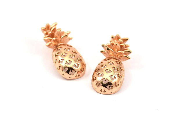 Rose Gold Pineapple Pendant - 3 Rose Gold Plated Brass Pineapple Pendants (20x9x4.3mm) N0255 Q0049