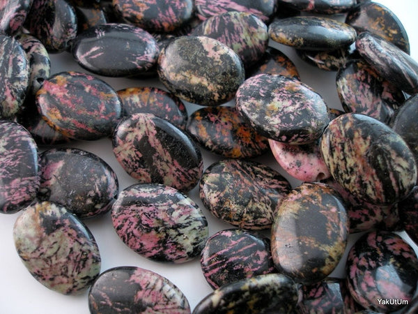 Pink Fireworks Jasper 25mm Oval Gemstone Beads Full Strand 15.5 Inches 16pcs G40 T017