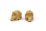 Brass Skull Head, 2 Raw Brass Skull Head Bracelet Parts (19x11x12.5mm) N426