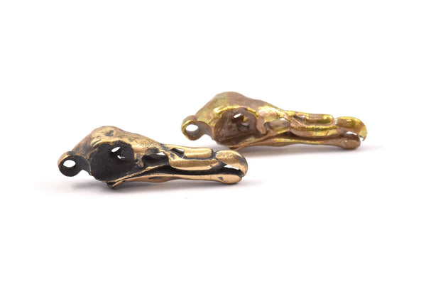 Bird Skull Charm, 2 Solid Bronze and Oxidized Bronze Bird Skull Pendants with 1 Loop (30x10x8mm) N0347
