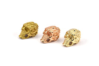 Gold Skull Head, 1 Gold Plated Brass Skull Head Bracelet Part (19x11x12.5mm) N426
