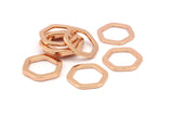 Rose Gold Hexagon Charm, 6 Rose Gold Plated Brass Hexagon Charms, Rings (14x2x1.2mm) D082