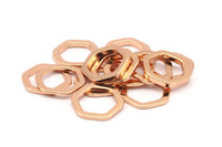 Rose Gold Hexagon Charm, 6 Rose Gold Plated Brass Hexagon Charms, Rings (14x2x1.2mm) D082