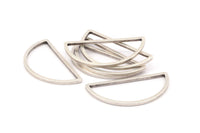 Antique Silver Half Moon - 12 Antique Silver Plated Brass Semi Circle Connectors (15x30x1mm) H110
