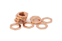 Rose Gold Hexagon Charm, 10 Rose Gold Plated Brass Hexagon Charms, Rings (12x2x1mm) D056